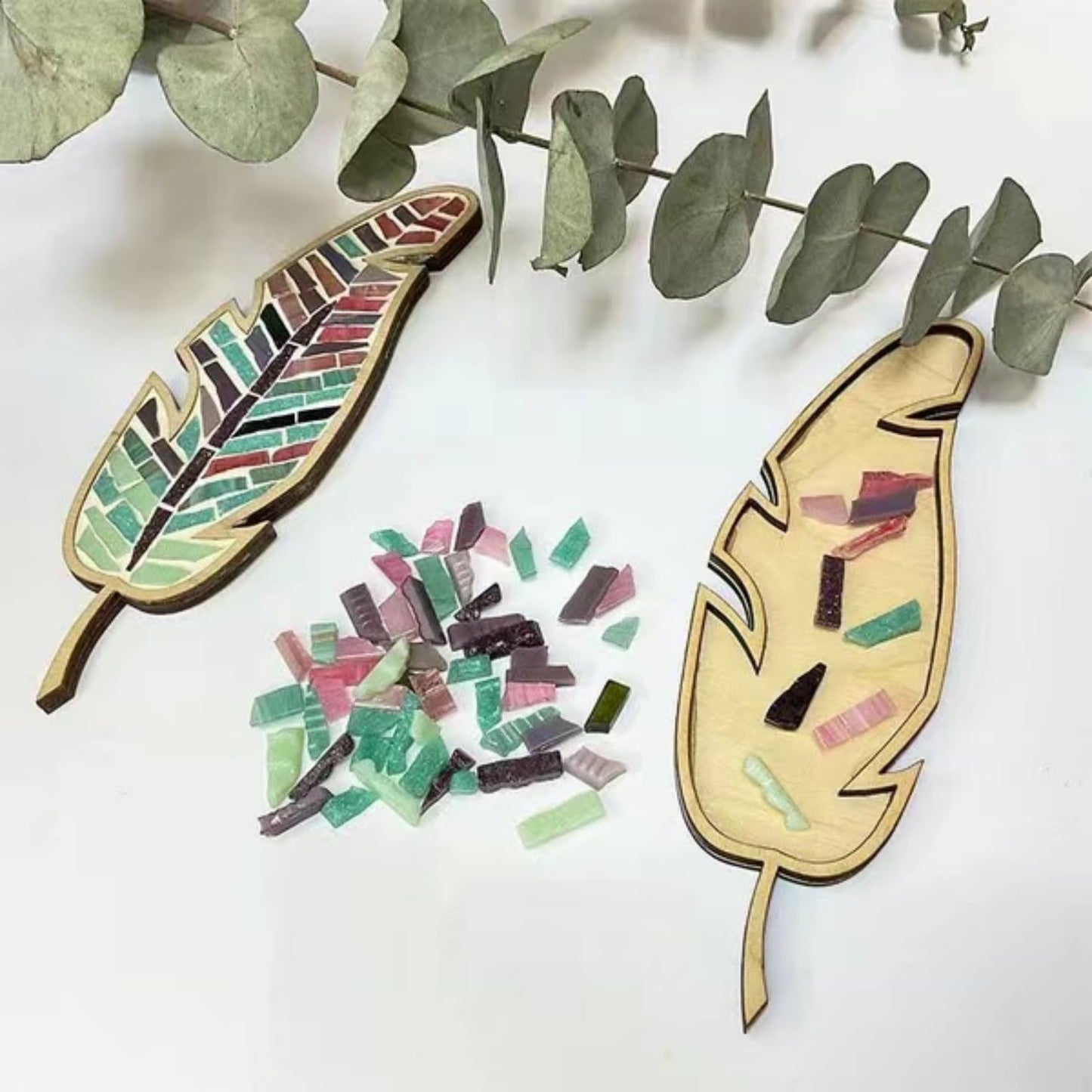 sjljzxd 3PCS Craft Kits for Adults, Mixed Colour Leaf Mosaic Kit, Creative DIY Colourful Home Decoration Mosaic Tiles for Crafts, Glass Mosaic Pieces Kit Mosaic Making Supplies Puzzle (3)