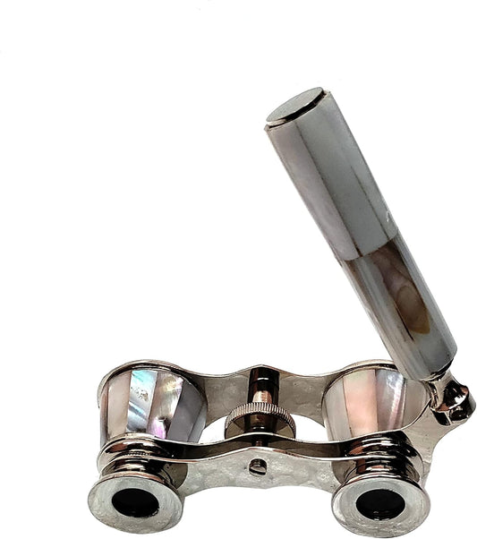 TSWO SIFAAT World Opera Glasses with Handle Mother of Pearl Nickel Finish Pocket Binoculars, Vintage Style Decorative