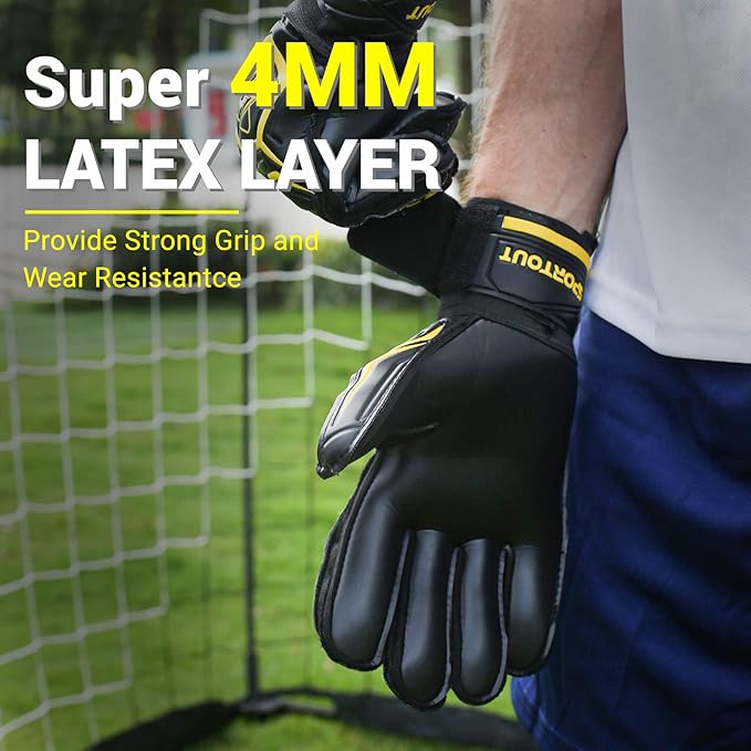 Sportout Goalie Gloves, Goalkeeper Gloves with Finger Protection, Breathable Soccer Goalie Gloves, 4mm Latex, for Kids Youth and Adult