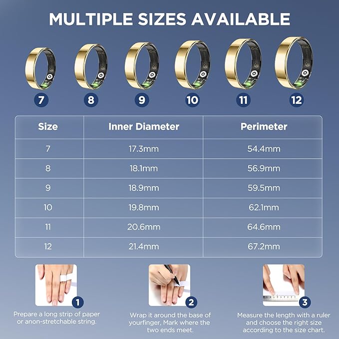 Fitness Tracker, Ultra-thin Smart Ring for Women Men,Health Activity Trackers,Fitness Ring with Sleep Tracker,Heart Rate Monitor,Step Counter,Calorie Pedometer,No Subscription,for iOS Android(Gold#10)
