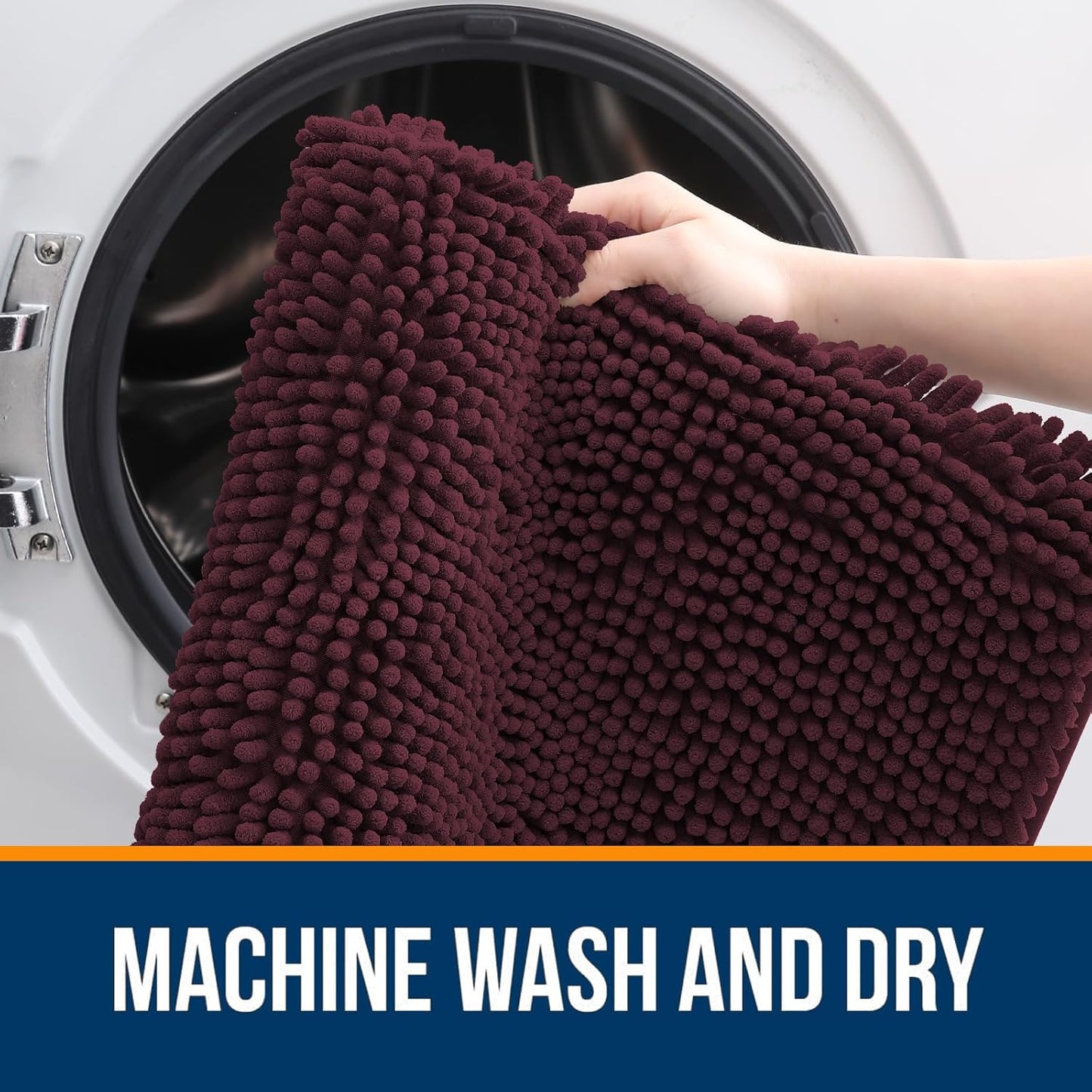 OLANLY Bathroom Runner Rugs - Soft Absorbent Chenille Bath Mats | Quick-Dry, Machine Washable, 44x24, Black Cherry