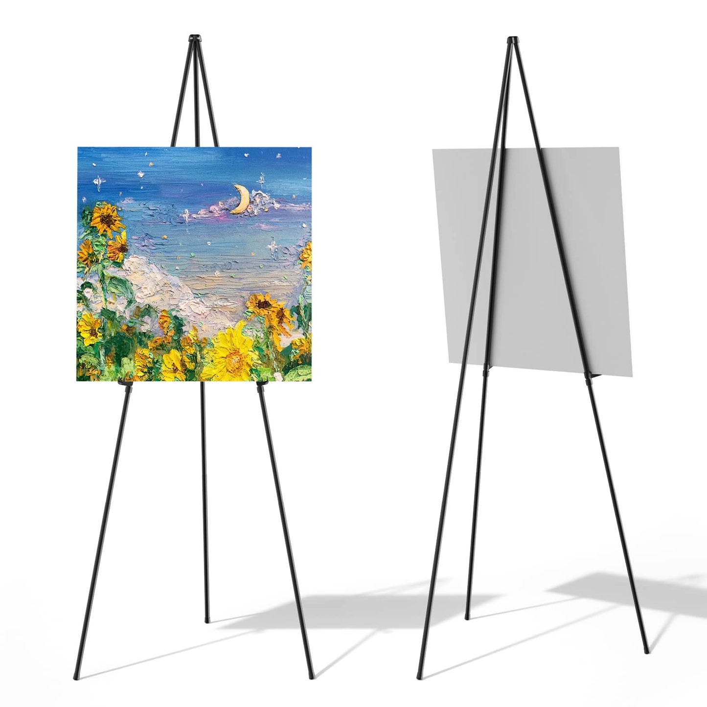 Thicken Display Easel Stand for Wedding - 63" Instant Tripod Collapsible Portable Sturdy Floor Easel - Easy Folding Adjustable Poster Metal Stand for Signs, Display Show, Artist, Art, Painting - Black