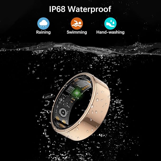 Smart Health Ring for Women Men, Fitness Tracker Ring with Heart Rate, Blood Oxygen, Sleep Tracker, Step Tracker, No Subscription Fee, IP68 Waterproof Smart Ring for iPhone & Android (Rose Gold, 12#)