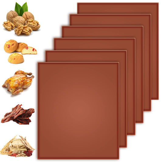 6PCS Silicone Dehydrator Sheets with Edge, Anglecai 12.2 x 10.2 Inch Silicone Dehydrator Mats Compatible with Cosori CP267-FD, Nonstick Dehydrator Trays Liner for Fruits Meat Vegetables(Brown)