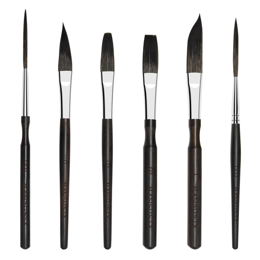 Starter Pinstriping Brush Kit 6 pcs High Performance Striping Brushes, Long Liner, Script Liner, Sword, Cat Tongue, Scroll Brushes for Lettering & Detailing