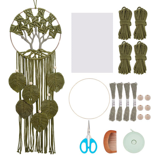 ACRNIGHEET Tree of Life Dream Catcher Macrame Kit for Adults Beginners Macrame Leave Wall Hanging Decor with Video Tutorials Handmade Woven Boho Home Decor for Bedroom Dorm Decoration(Green Series)