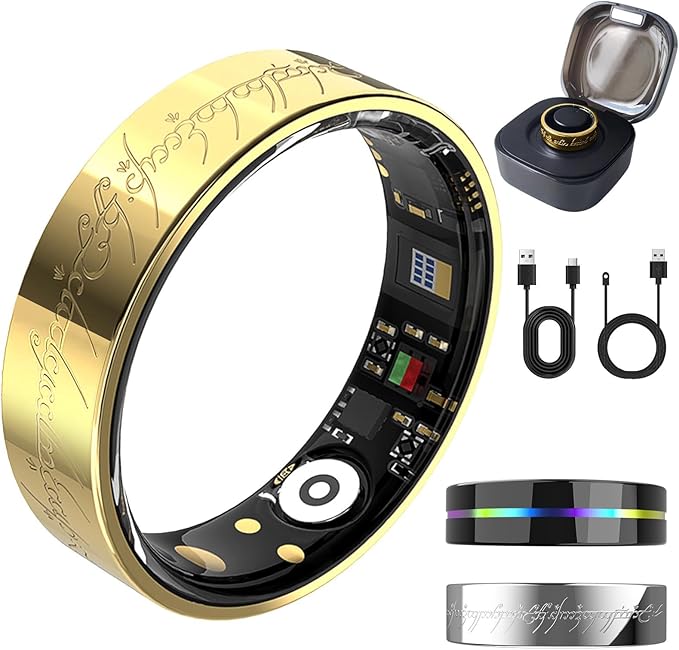 Ultra Smart Ring for Women Men,Health Fitness Tracker with Sleep/Blood Pressure/Oxygen Monitoring, Heart Rate & Activity Tracking,IP68 Waterproof, 5+Day Battery,No Subscription Fee 1-Gold 8