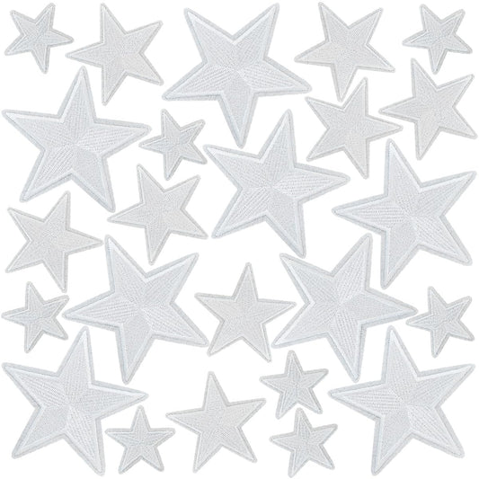 WILDREEDS 24 Pieces Star Iron on Patches, Star Embroidered Patch for Clothing, T-Shirt, Backpacks, Hats, Jeans, Jackets (White)