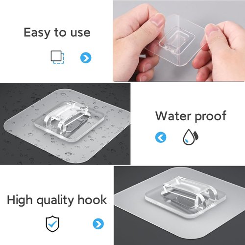 Lsnisni Shower Caddy Adhesive Strips - 20 Pack Waterproof Hooks for Bathroom & Kitchen Storage | No Drilling, Clear