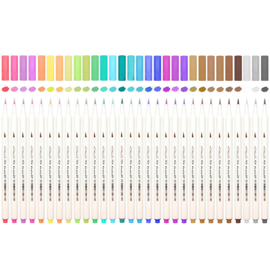 SAYEEC Metallic Brush Pens 30 Colors Art Metallic Markers Soft Brush Tip Calligraphy Paint Pens for Black Paper Rock Painting Lettering Card Making Glass Wood Canvas Plastic Stone Scrapbook Crafts