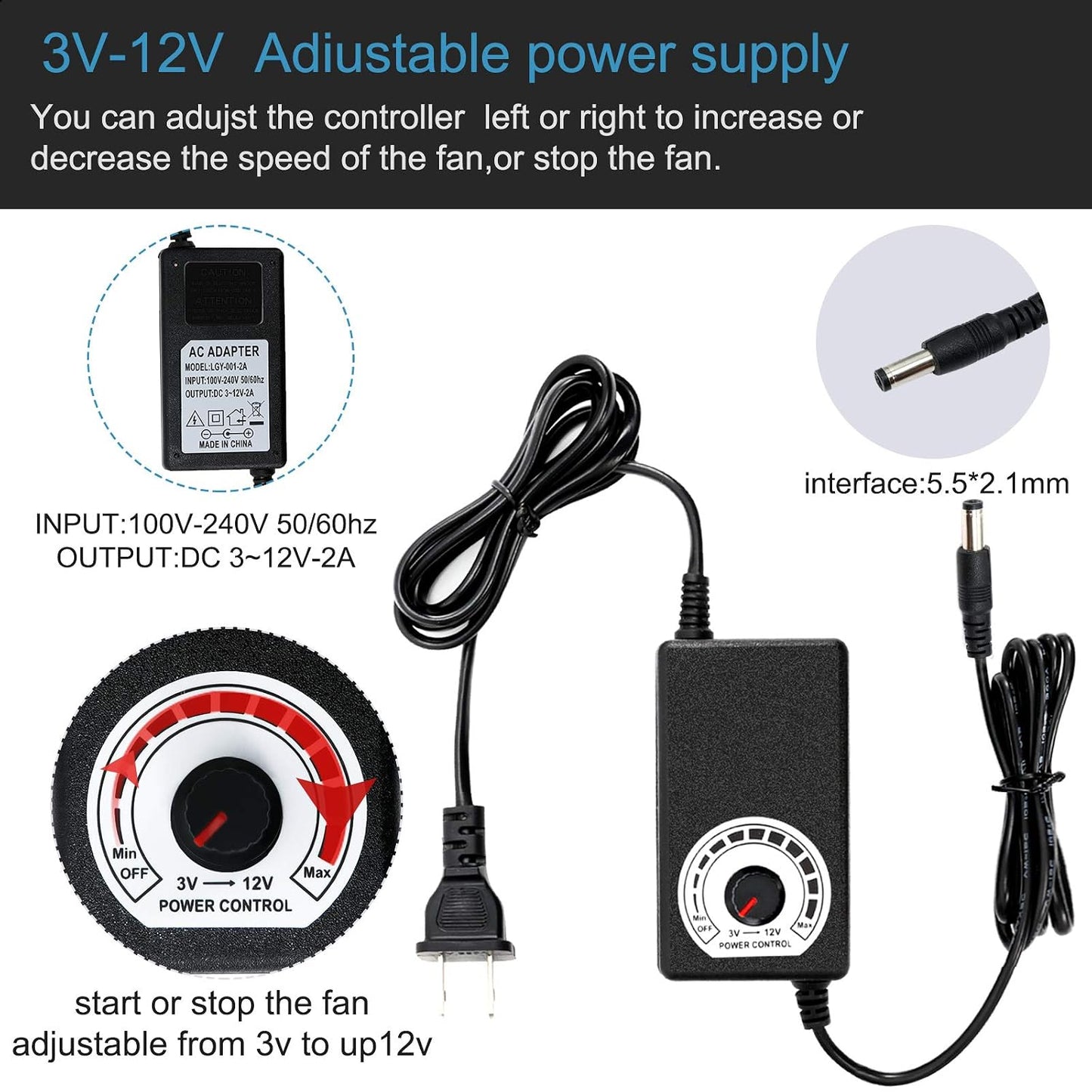 120mm 110V 115V 120V 3V 12V, AC Powered Fan with Speed Controller DC to for Router Receiver DVR PlayStation Xbox