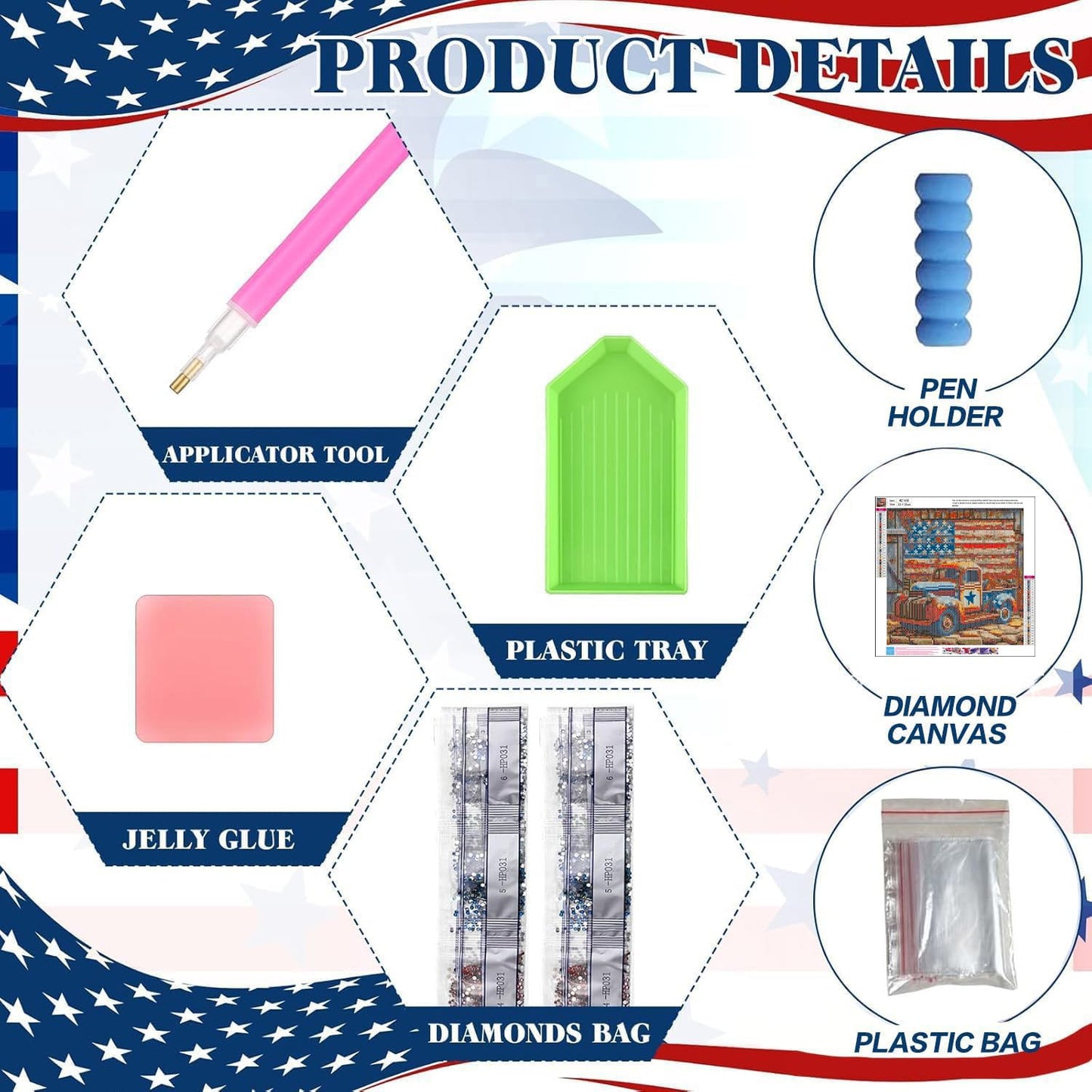 Axquilon 3 Pack Patriotic Diamond Art Kits for Adults, 4th of July Diamond Painting Kits for Adults Beginner, DIY 5D Full Drill Gem Art for Home Wall Decor 14x14 inch