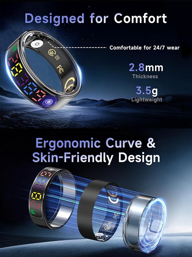 Smart Ring for Women Men, Health Ring with Colorful Display, Fitness Tracker with Heart Rate, Blood Oxygen, Sleep Monitor, No Subscription Fee, 5ATM Waterproof for iPhone & Android (Rose Gold, 10)