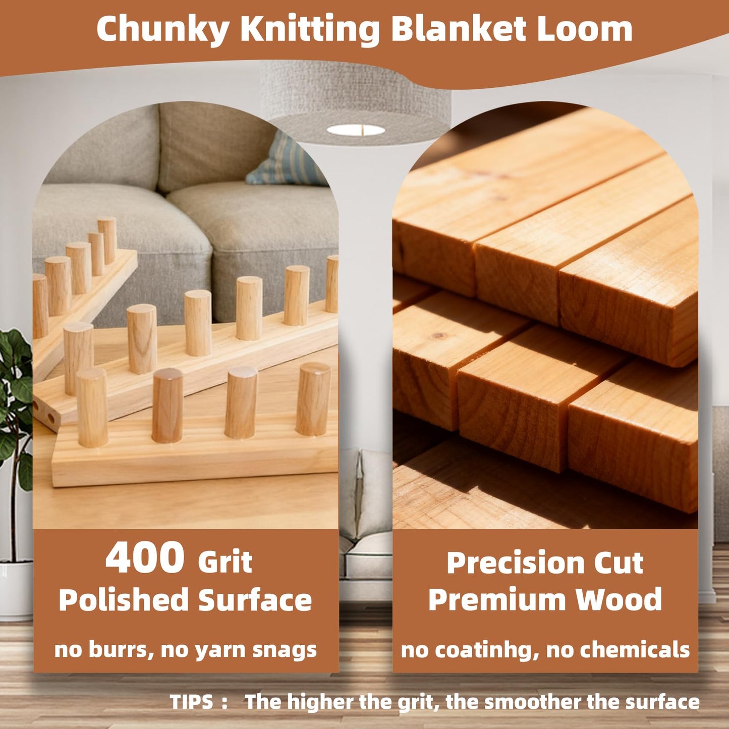 QAMGCYW 45" Chunky Yarn Loom, Beginner Hand Knitting Loom with Detachable Wooden Frame, Adjustable Size No Needles, DIY Blanket Weaving Loom, Premium Wood No Coating