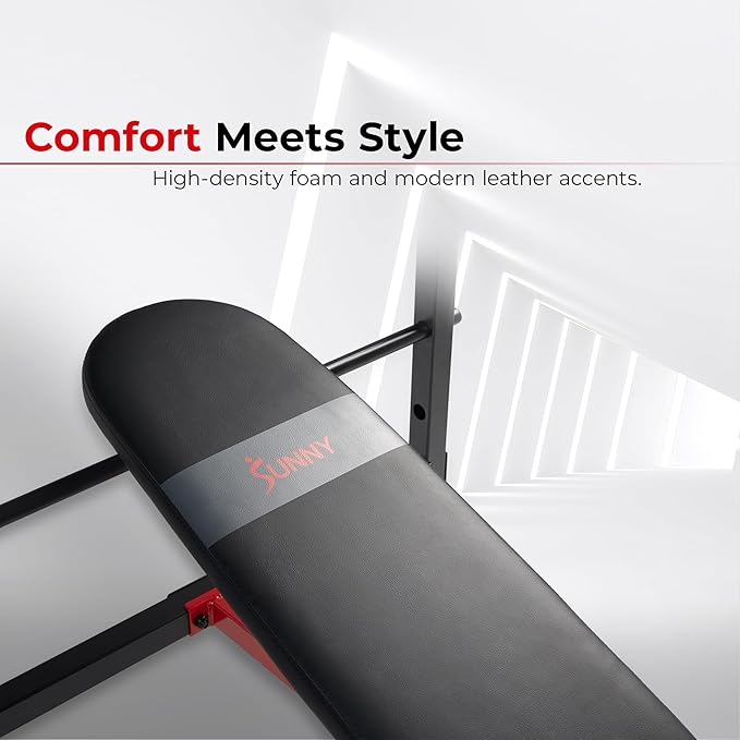 Sunny Health & Fitness Compact Premium Incline Bench Press Bar Rack Set & Optional Leg Extension Developer, Preacher Curl for Solid Strength Training Home Gym
