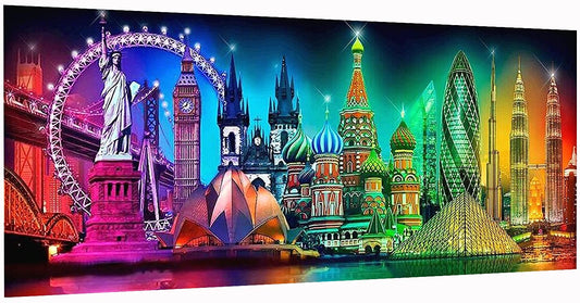 JATOK 5D Diamond Painting Kits for Adults (35.5x15.7in) DIY Large City Night Landscape Full Round Drill Embroidery Pictures Arts Paint by Number Kits Diamond Painting Kits for Home Wall Decor