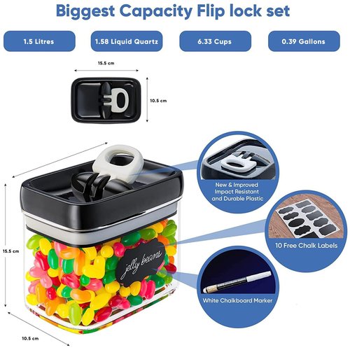 Chef's Path - Airtight Storage Boxes Set - 10 Labels and Markers - Kitchen and Pantry Storage - BPA Free - Plastic Storage Boxes with Upgraded Lids (6 Pieces - 1.5L)