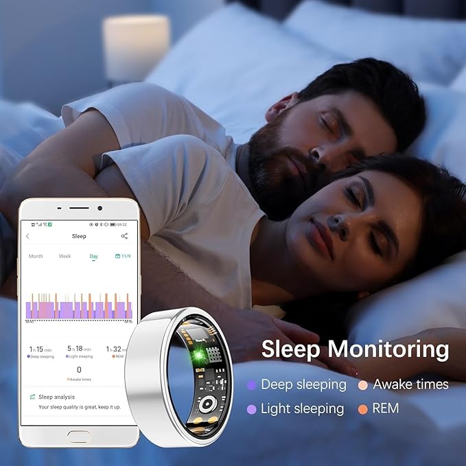 Health Tracker Ring, Smart Health Ring for Women Men with Heart Rate, Blood Oxygen, Sleep Monitor, Steps,Calories, No Subscription Fee, IP68 Waterproof Smart Ring for iPhone & Android (Silver, 11#)