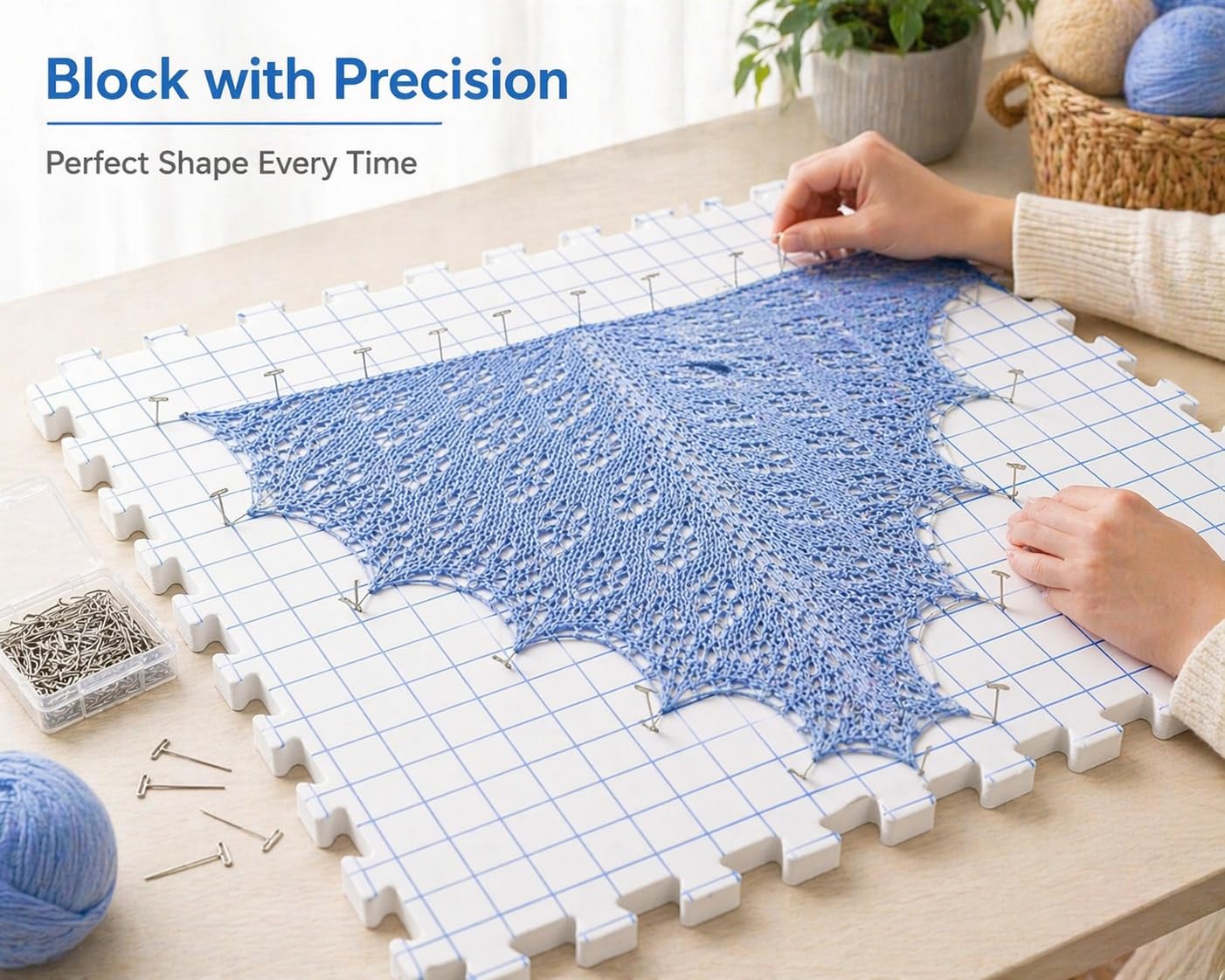 IRSTBL Knitting Blocking Mats Set – 9 Interlocking Foam Mats with Gridlines, 100 T Pins, 20 Locking Stitch Markers and Storage Bag – Crochet Blocking Boards Kit