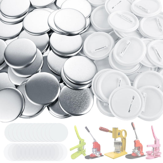 DAJAVE 400 Pieces 1.25 Inch Button Maker Supplies, 32mm Button Making Supplies, Round Badge Blank Button Pins, Includes Plastic Buttos Pin Back Cover, Metal Cover, Clear Film & Blank Paper