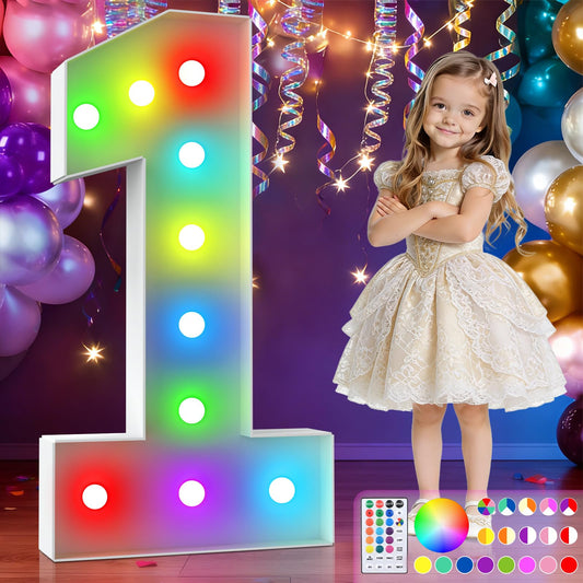 3FT Colorful Marquee Numbers,18-Color Number 1 with Remote Control Large Light Up Numbers Sign,Pre-Cut Foam Board Set for Party Decoration, Birthdays, Weddings, Graduations, Baby Anniversaries