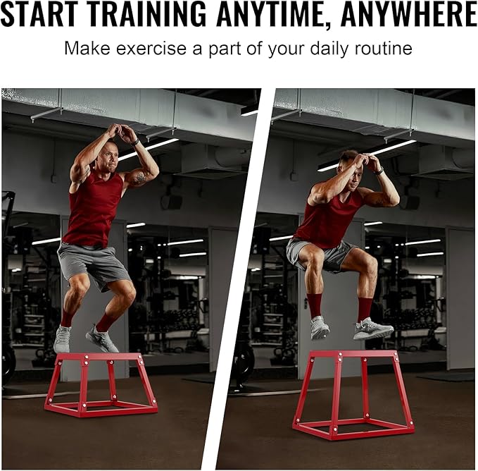 VEVOR Plyometric Jump Box, 18 Inch Plyo Box, Steel Plyometric Platform and Jumping Agility Box, Anti-Slip Fitness Exercise Step Up Box for Home Gym Training, Conditioning Strength Training