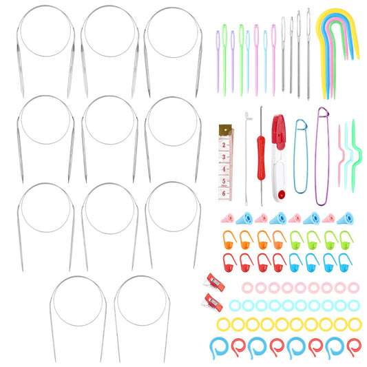LIHAO Circular Knitting Needles Set, 11PCS Stainless Steel Knitting Needles＆Knitting Accessories for Beginners, 32 inches (80 cm)