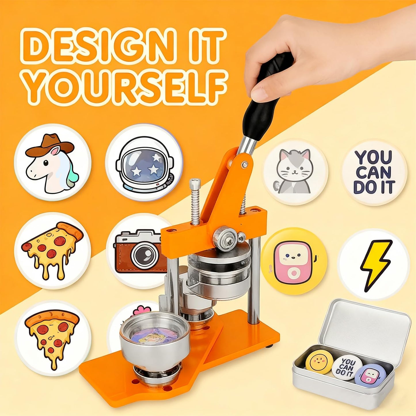 1+1.25+2.28in Round Fridge Magnet Maker Machine, Button Maker Press Kit with Photo Cutter + 150 Set Magnet + 150 Set Pin Materials+ 100 Sheets of Photo Paper
