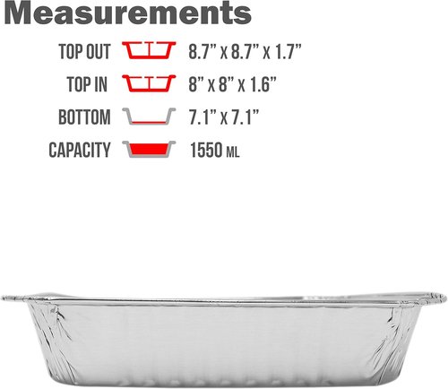 Fig & Leaf 8” x 8” Square Baking Cake Pans - Heavy Duty Disposable Aluminum Foil Tins (35 Pack) | Portable Food Containers