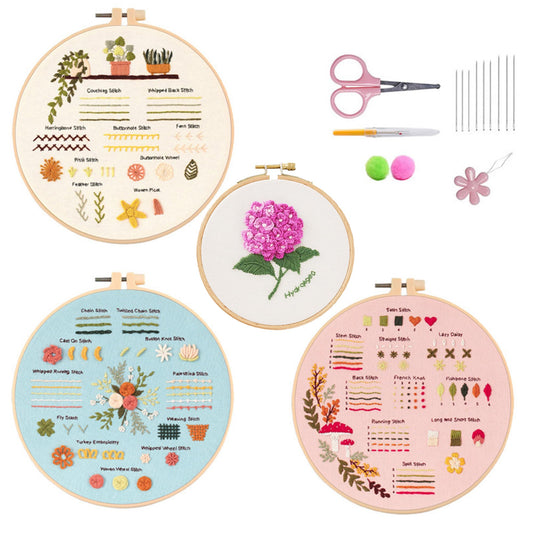 BZWKQA 4 Pack Embroidery Kit for Beginners, 4 Patterns to Learn 30 Stitches, with Pre-Printed Fabric, Hoop, Colored Threads and Needles, Step-by-Step Video Guide, DIY Hand Sewing Gift for Adults