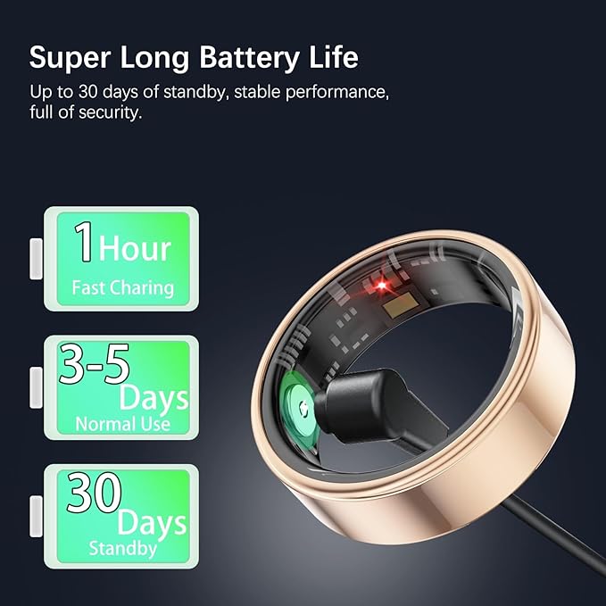 Smart Health Rings for Women Men, Fitness Tracker with Heart Rate, Blood Oxygen, HRV, Sleep Tracker, Step Tracker, No Subscription Fee, IP68 Waterproof Smart Ring for iphone & Android (Gold 13#)
