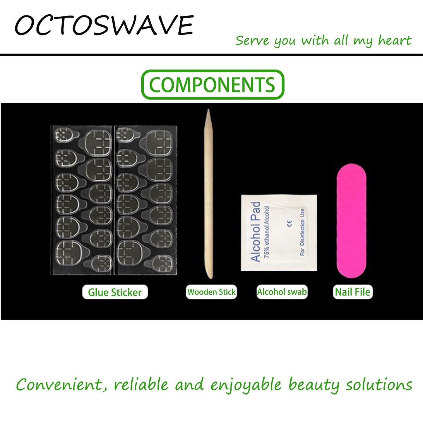 Octoswave Square Press on Nails Medium Fake Nails Black French Artificial Nail Glitter and Bow Stick on Nail for Women 24pcs