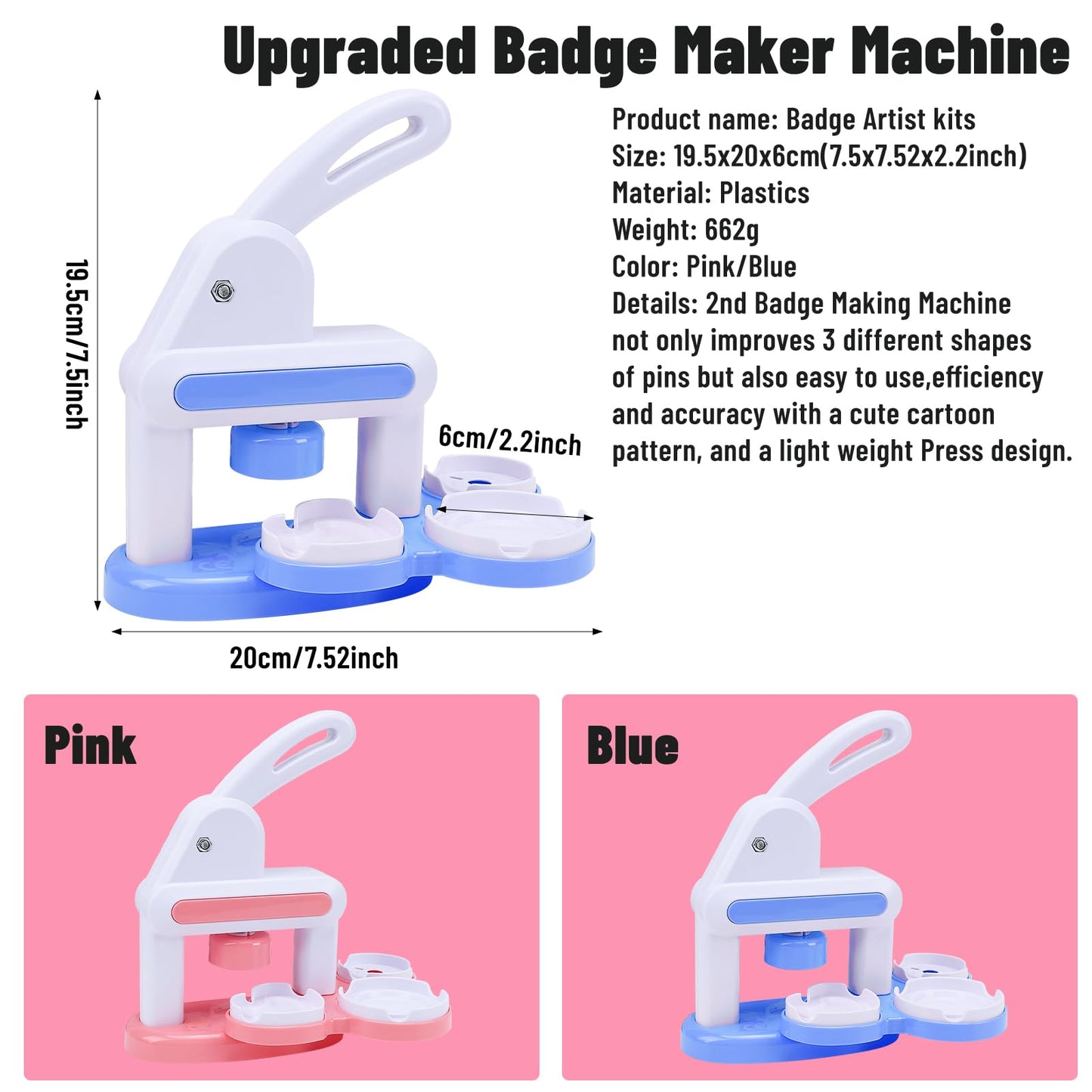 Button Maker Machine with 2 Sizes, 80Pcs DIY Badge Maker & Pin Maker Machine Kit, Craft Supplies for Making 55mm & 35mm Buttons, Arts and Crafts Gift (Blue)