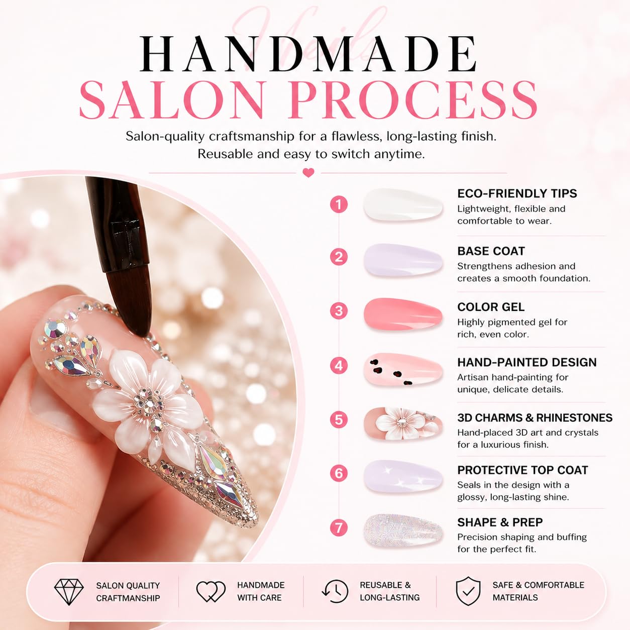 Exylixor Handmade Press on Nails Long Square - Sweet Cherry & White French Tip Fake Nails, Luxury 3D Fruit Jewelry False Nails, 10 Pcs for Women (Size M)