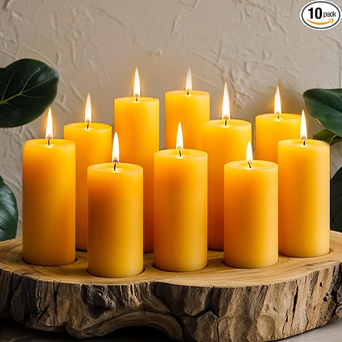 10 Packs Natural Beeswax Candles, 100% Pure Beeswax Pillar Candles for Emergency Prayer Home Decor, Bees Wax Candle for Relax, Smokeless & Dripless [2x4 inch]