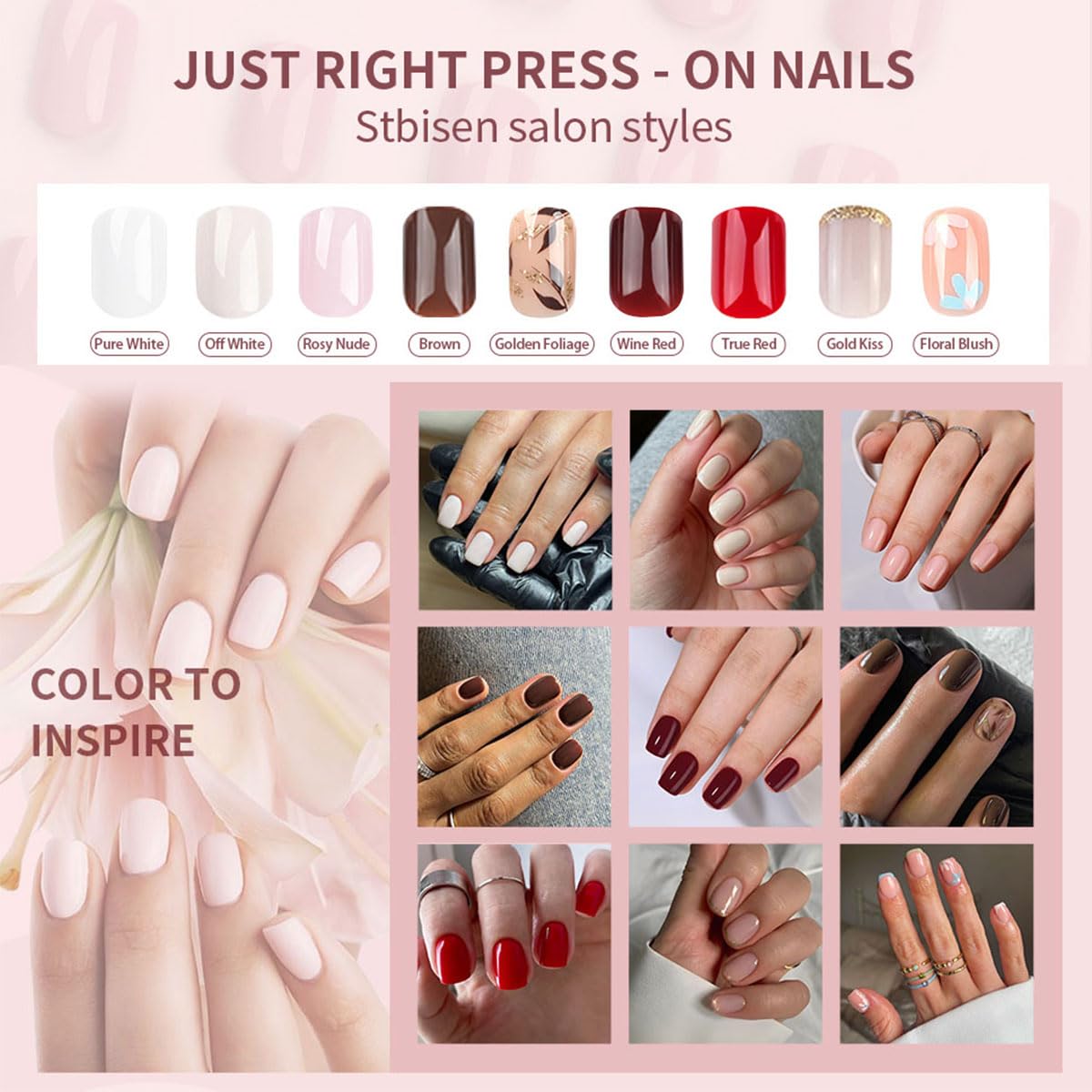Stbisen Dusty Pink Nude Press On Nails Short, Square Nude Marble Glitter 15 Sizes - 30Pcs Stick On Nails for Women Gifts, Silver Sparkle Fake Nails, Reusable Glossy Salon Nail Tips, DIY Manicure