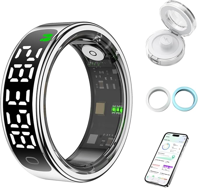 Smart Health Ring for Women Men, Smart Ring Fitness Tracker for iOS Android, Heart Rate, Blood Oxygen, Blood Pressure, Sleep Monitoring,5ATM Waterproof, No Subscription Fee (Silver, 11#)