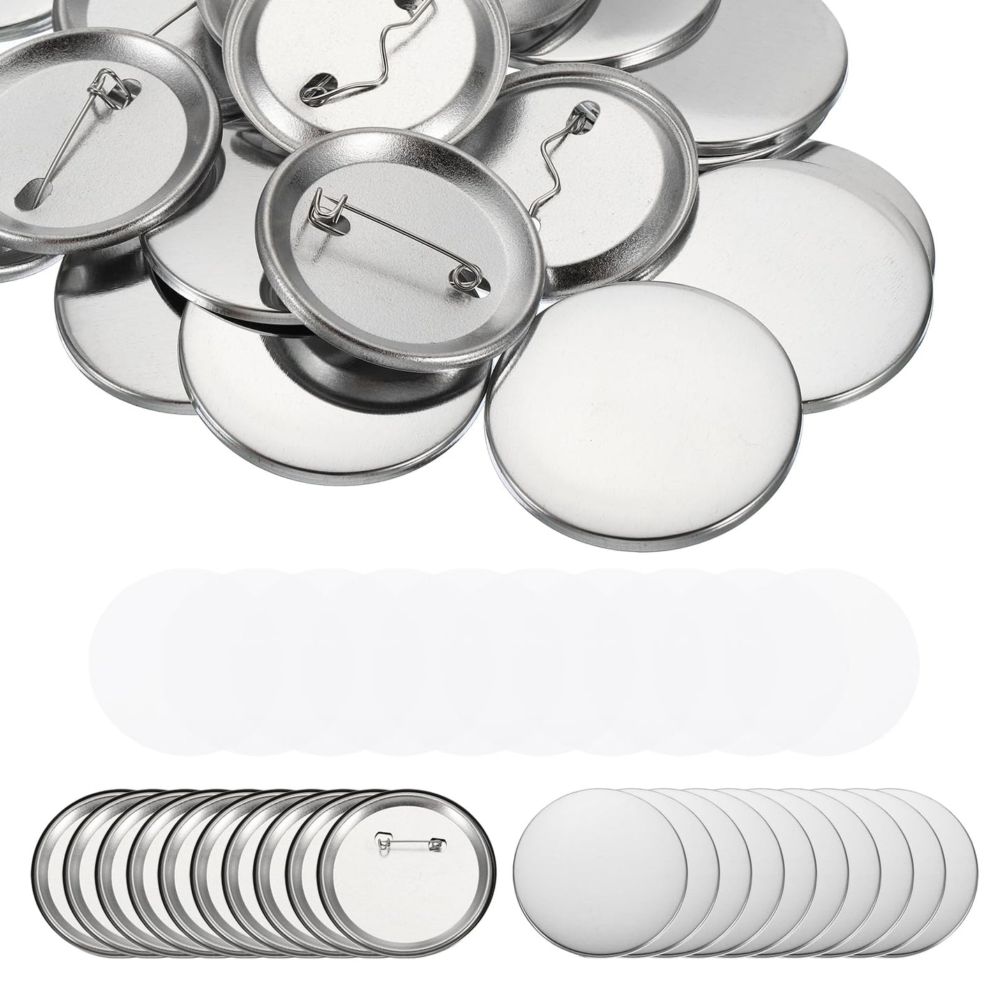 PATIKIL 75mm / 2.95inch Metal Button Parts Supplies for Button Maker Machine Round Pin Maker, Every Set Includes Metal Top, Metal Clip Bottom & Plastic Film (200 pcs)