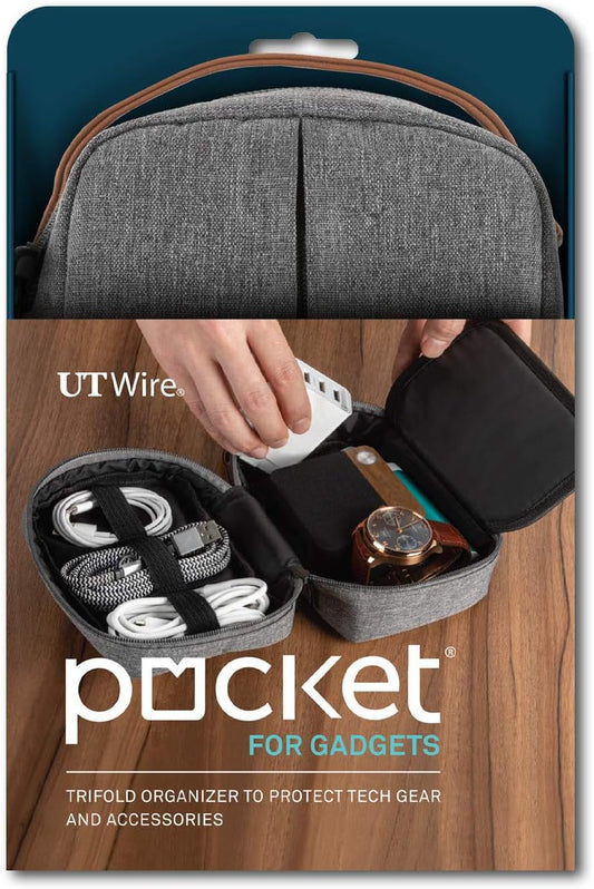 UT Wire Pocket for Gadgets Trifold Travel Case Organizer Pouch Padded for Electronics Accessories, Cables, Tech Gear
