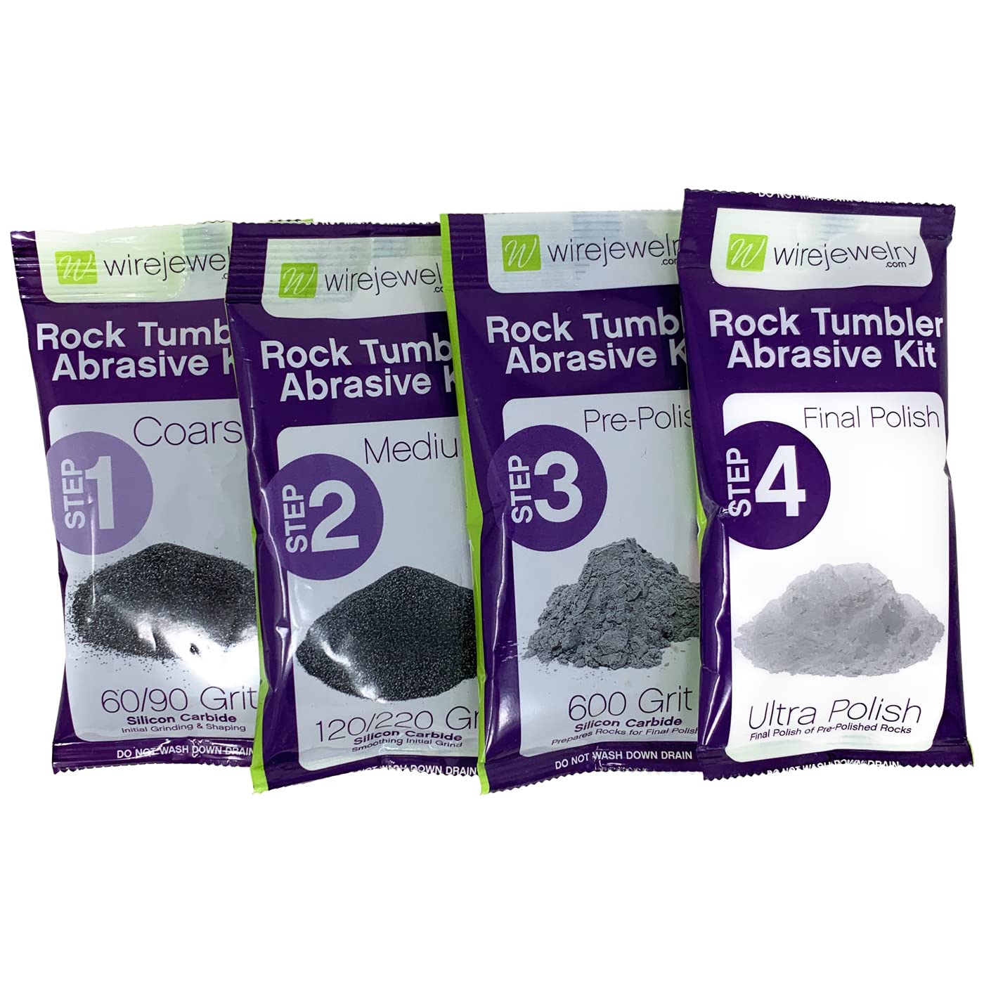 Wirejewelry 4 Step Rock Tumbler Abrasive Grit and Polish Kit, Single Batch