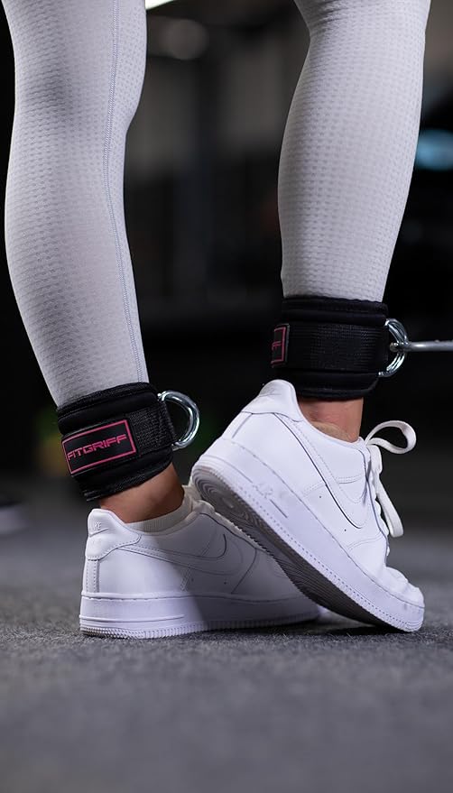Fitgriff® Ankle Straps V3 for Cable Machine (2 Pieces) - Gym Workout Equipment - Leg Pulley Attachment, Kickback Straps