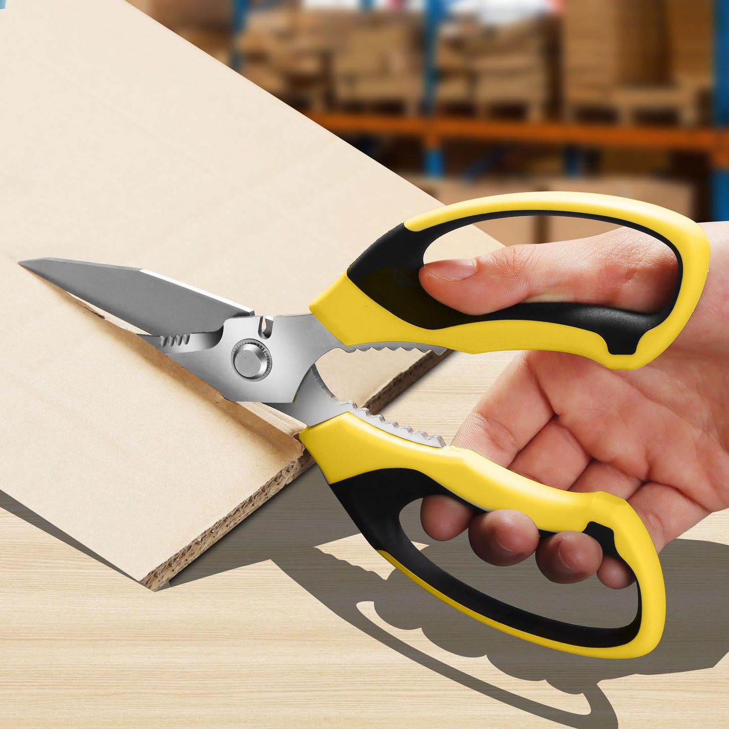 BoFuYuan Utility Scissors Heavy Duty: 8-Inch sharp Scissors All Purpose heavy duty, Serrated Blades Cut Carpet, Cardboard, Wire, Leather, Fabric, Multipurpose Shears for Kitchen, Garden, Office, Craft