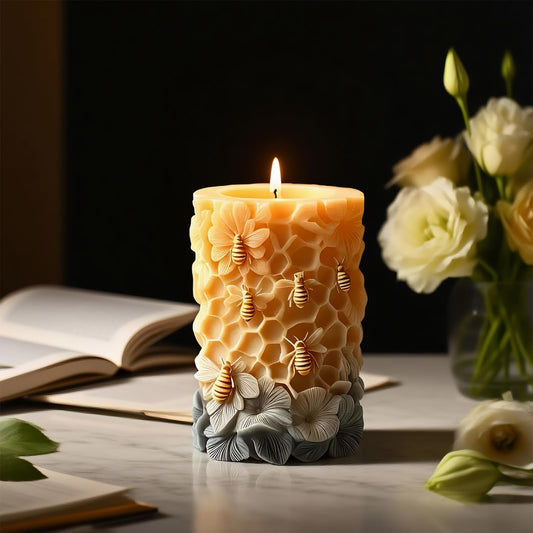 3D Bee Honeycomb Flower Pillar Candle Mold, Silicone Molds for Epoxy Resin Candle Making Wax Aromatherapy & DIY Wax Soap, Home Decoration Handmade Crafts