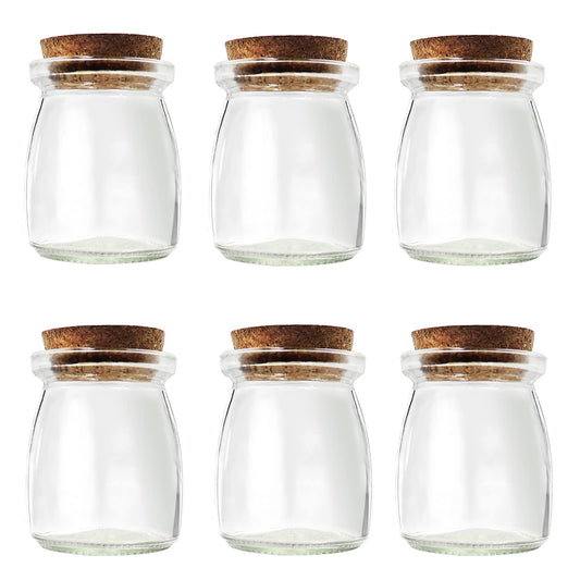 Yamahiko 6Pcs Decorative Glass Bottle with Cork Stopper, 100ml,3.4oz Mini Glass Wish Favor Bottle Jars with Cork Lid, Corked Small Pudding Glass Storage Jars Empty Glass Bottle for Party Wedding Favor