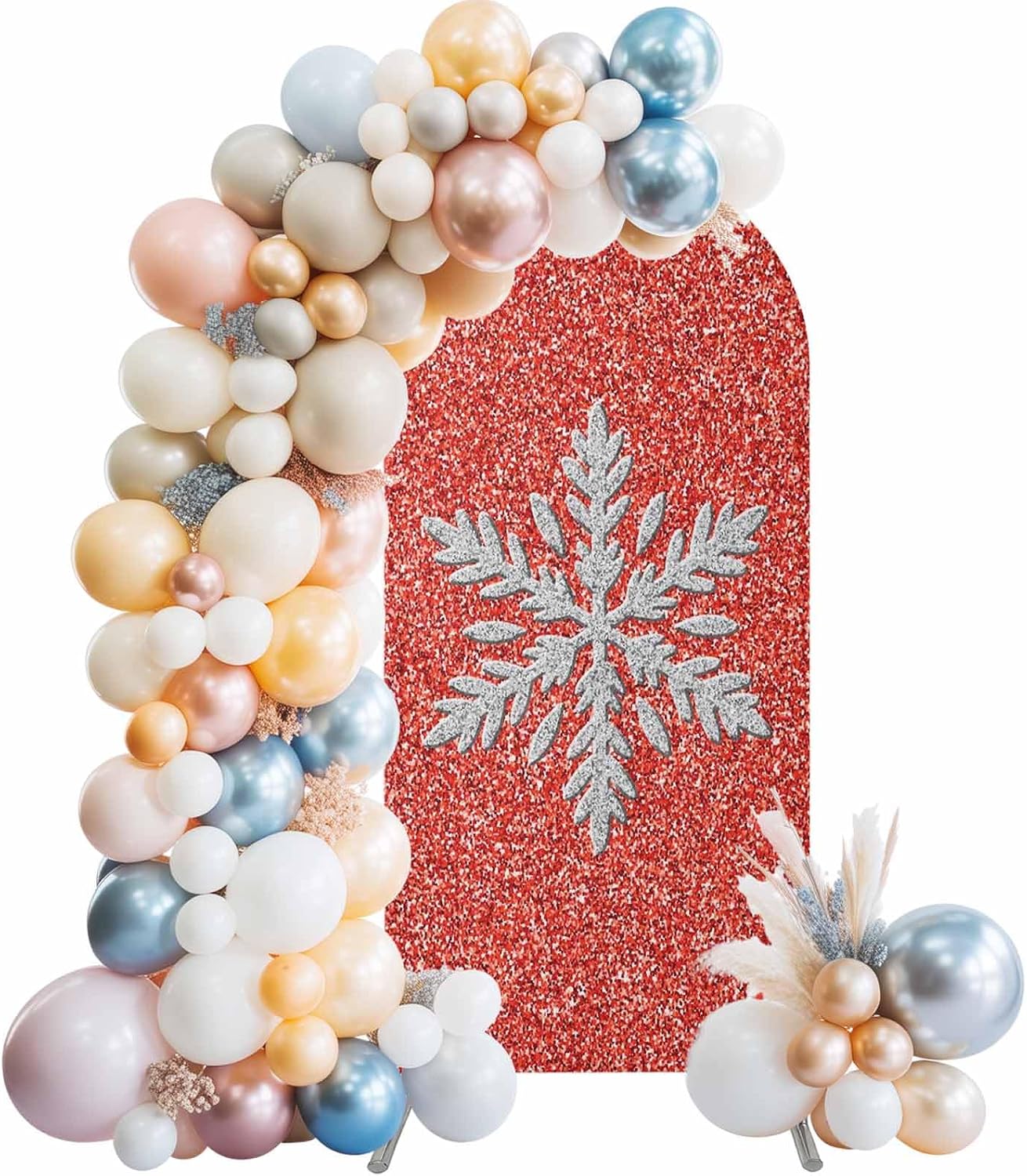 Duskova Living 7.2 Modern Themed Arch Backdrop Cover FT, Winter Watercolor Sparkling Snowflake Pattern Wedding Arch