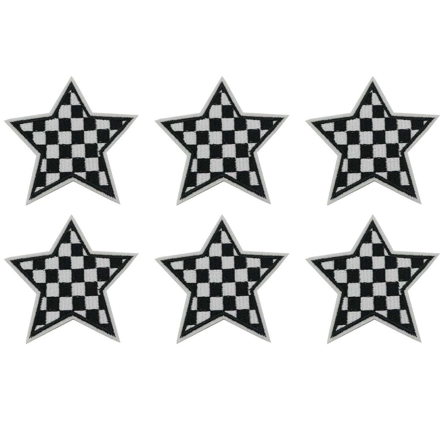 XGNG 20pcs Black and White Star Plaid Iron-On Fabric Patch Clothes Decoration Embroidery Patch