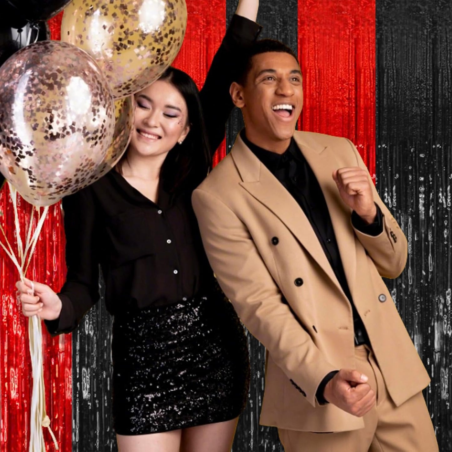 Skiennix 5 Pack Foil Fringe Curtains - Black & Red Party Backdrop Decorations for Events & Celebrations