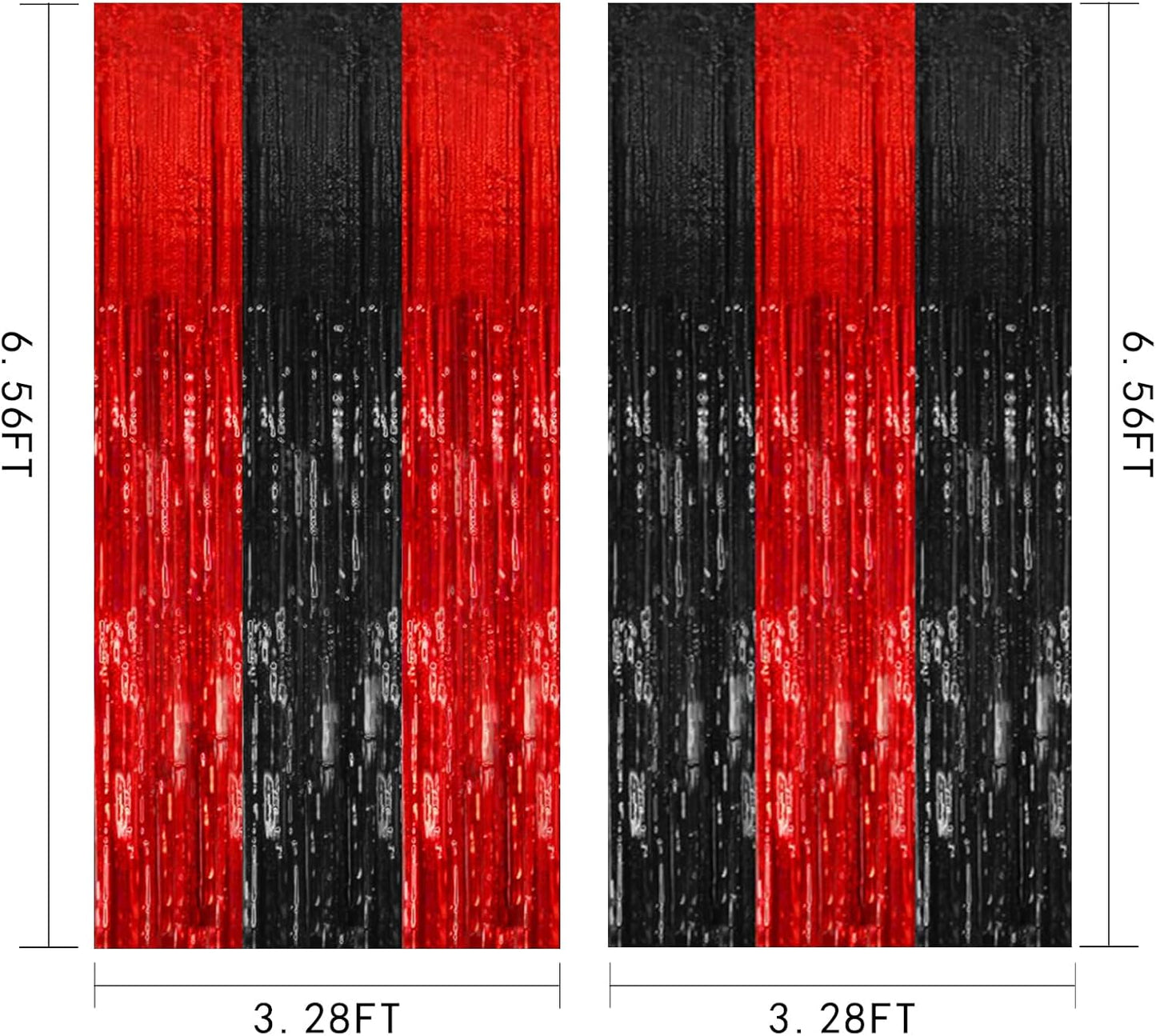 Skiennix 2-Pack Tinsel Curtain Backdrop - Black & Red Foil Fringe for Halloween & Birthday Parties