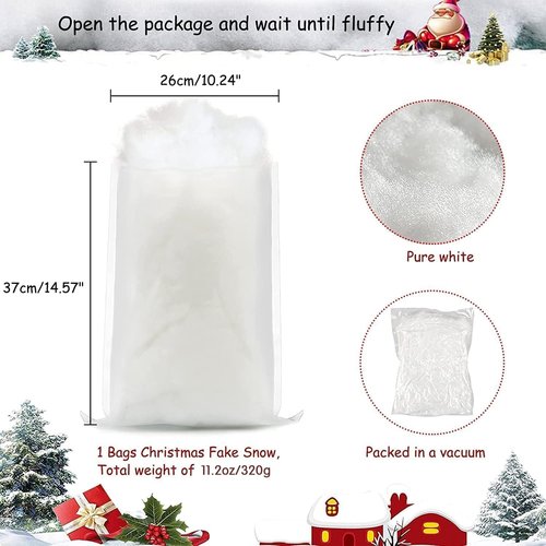 CFOFT Fake Snow - Faux Cotton Snow Fluff for Christmas Village & Winter Decorations (11.2 OZ)