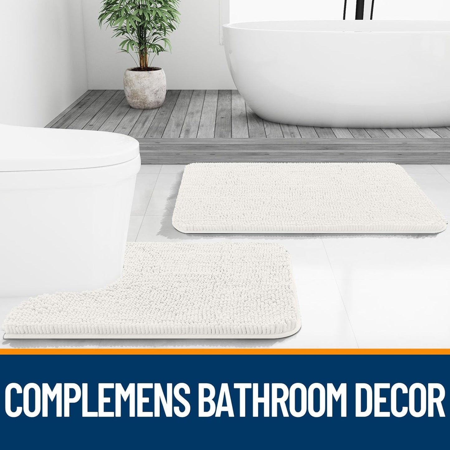OLANLY Bathroom Rugs - Extra Soft Absorbent Chenille Mats | Quick Dry, Machine Washable, 36x24, Ivory